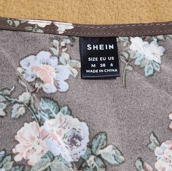 SHEIN Blue Floral Print Ruffled Brown Short Dress - Picture 4 of 12